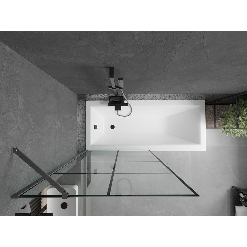 Mexen Next vanová zástěna, 1-křídlová 90 x 150 cm, černá mřížka, gun metal - 895-090-000-00-77-95