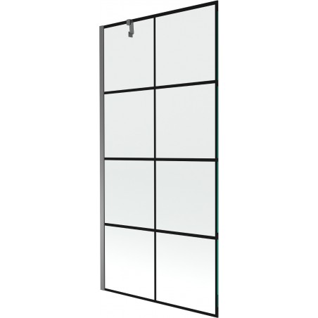 Mexen Next vanová zástěna, 1-křídlová 90 x 150 cm, černá mřížka, gun metal - 895-090-000-00-77-95