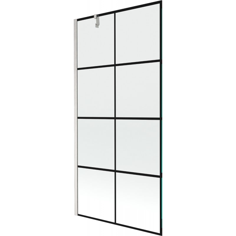 Mexen Next vanová zástěna 1-křídlová 90 x 150 cm, černá mřížka, kartáčovaný nikl - 895-090-000-00-77-97