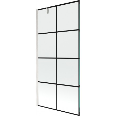 Mexen Next vanová zástěna 1-křídlová 90 x 150 cm, černá mřížka, kartáčovaný nikl - 895-090-000-00-77-97