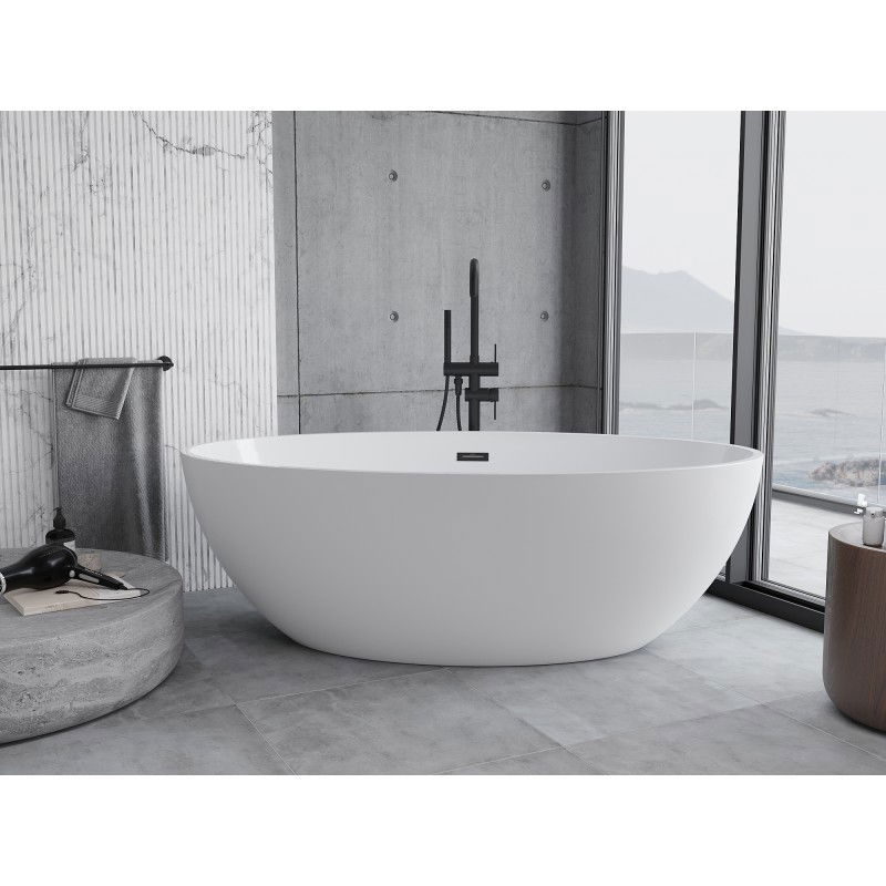 Mexen Nike volně stojící vana 175 x 100 cm, bílá, černý přepad - 54071751000-70