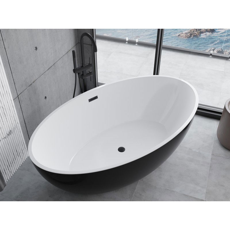 Mexen Nike volně stojící vana 175 x 100 cm, bílá/černá, černý přepad - 54071751075-70