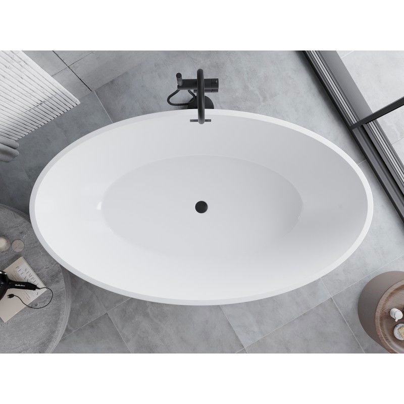 Mexen Nike volně stojící vana 175 x 100 cm, bílá/černá, černý přepad - 54071751075-70