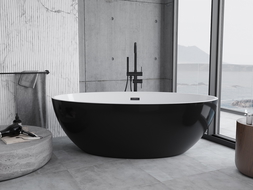 Mexen Nike volně stojící vana 175 x 100 cm, bílá/černá, černý přepad - 54071751075-70