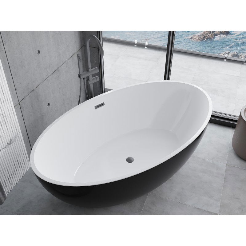 Mexen Nike volně stojící vana 175 x 100 cm, bílá/černá, přepad gun metal - 54071751075-95