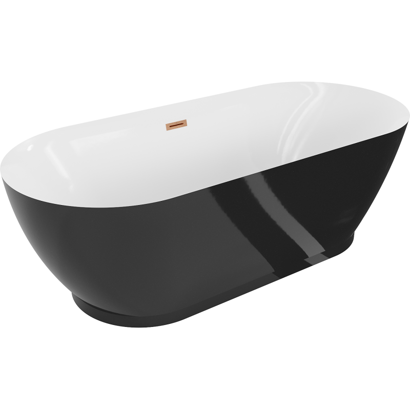 Mexen Roxy volně stojící vana 180 x 85 cm, bílá/černá, přepad kartáčovaná měď - 51201808575-65