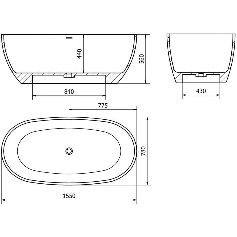 Mexen Torino volně stojící vana z konglomerátu 155 x 78 cm, beton mat - 57271557861