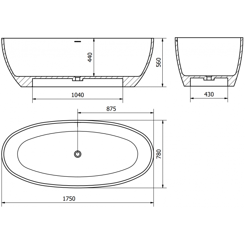 Mexen Torino volně stojící vana z konglomerátu 175 x 78 cm, bílý lesk - 57271757810