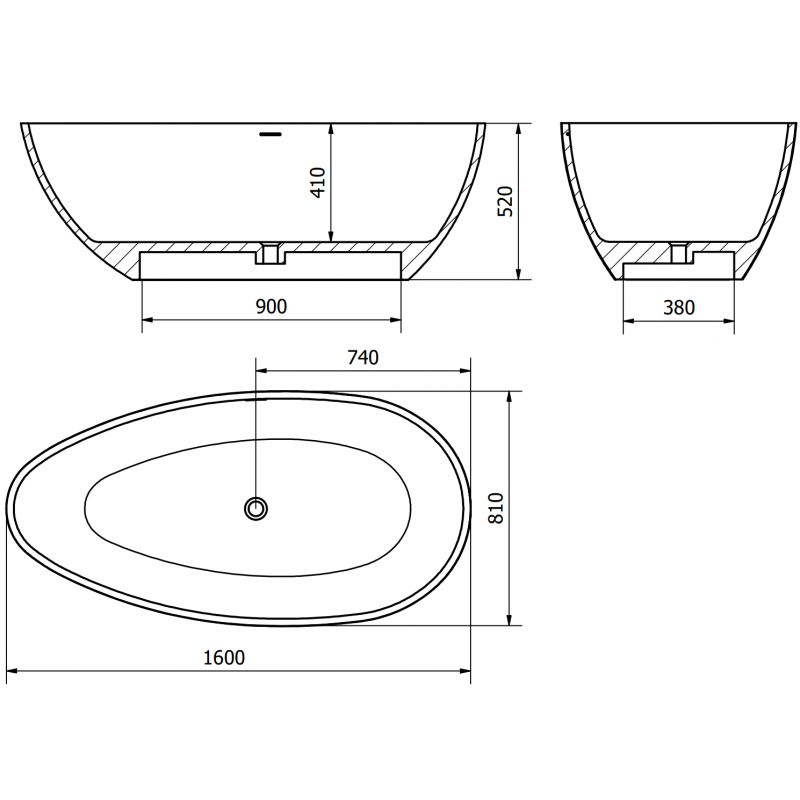 Mexen Imola volně stojící vana z konglomerátu 160 x 81 cm, bílá mat - 57281608000