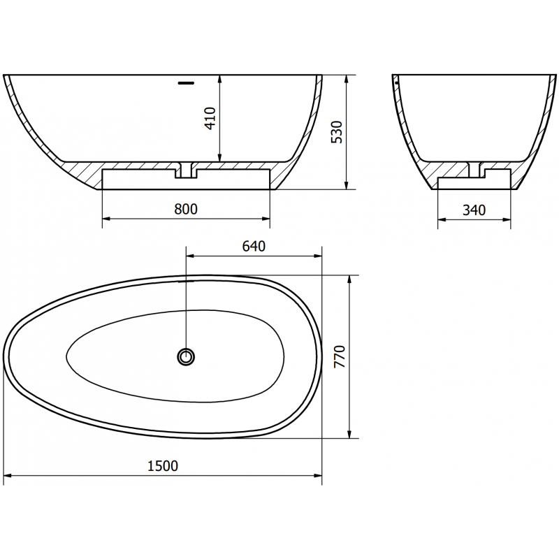Mexen Imola samostatně stojící vana z konglomerátu 160 x 81 cm, beton mat - 57281608061