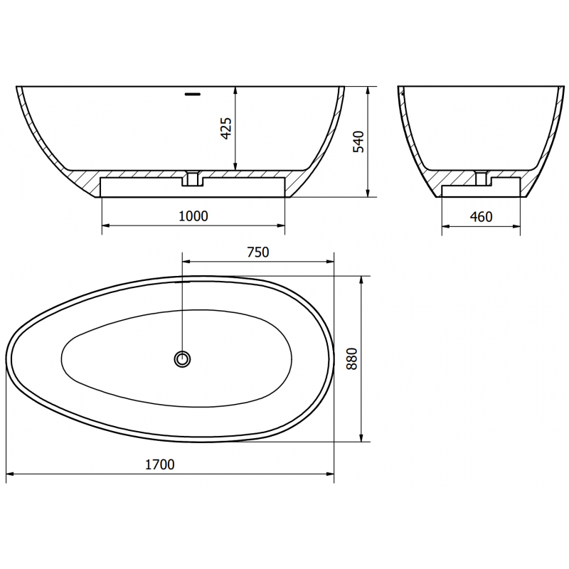 Mexen Imola volně stojící vana z konglomerátu 170 x 88 cm, bílý lesk - 57281708510