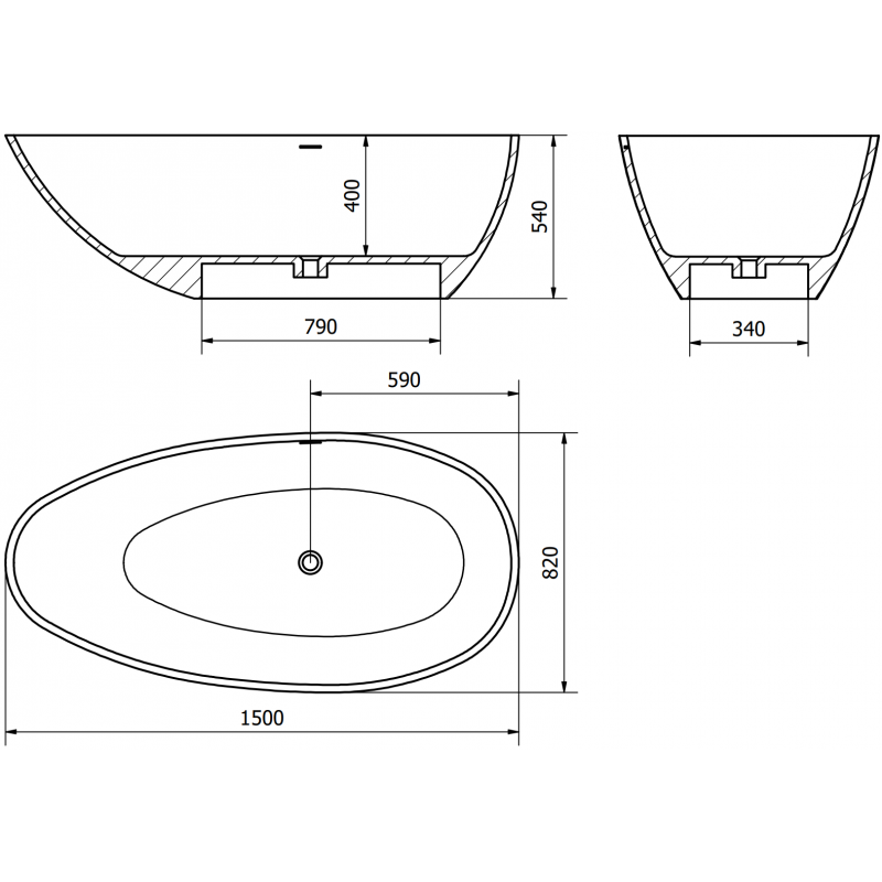 Mexen Milano volně stojící vana z konglomerátu 150 x 82 cm, beton mat - 57301508561