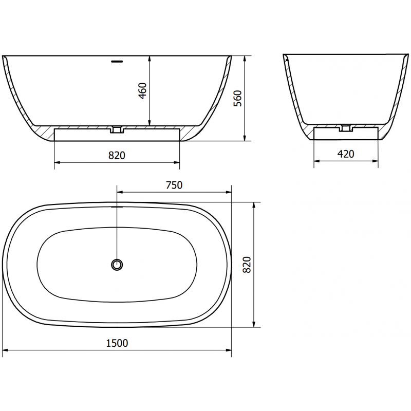 Mexen Como samostatně stojící vana z konglomerátu 150 x 82 cm, bílá matná - 57311508200
