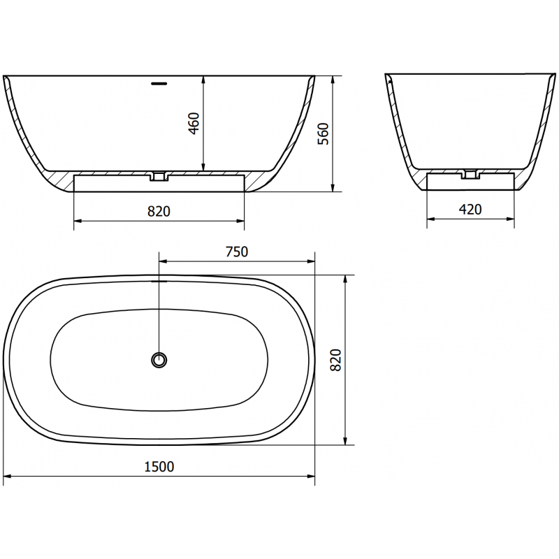 Mexen Como volně stojící vana z konglomerátu 150 x 82 cm, beton mat - 57311508261