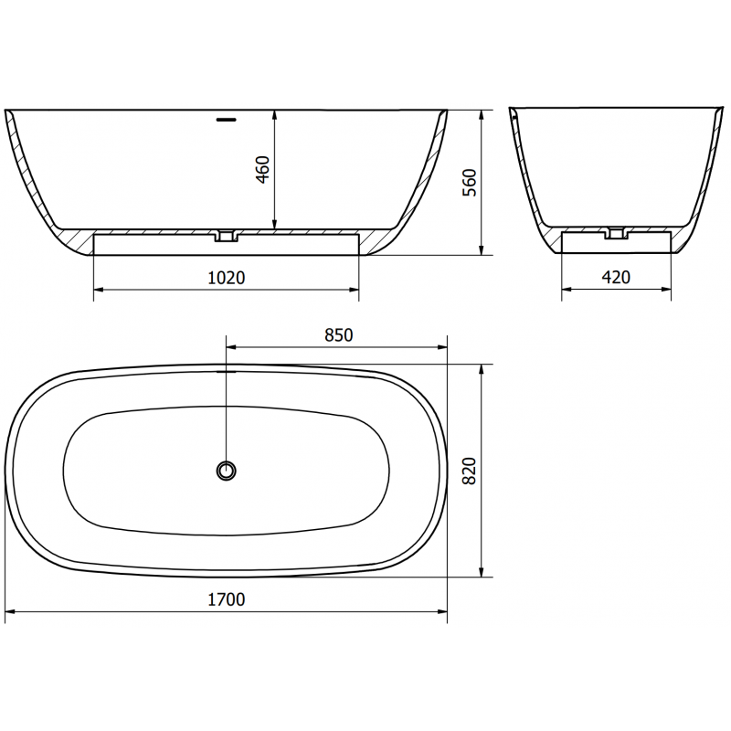 Mexen Como volně stojící vana z konglomerátu 170 x 82 cm, bílá mat - 57311708200