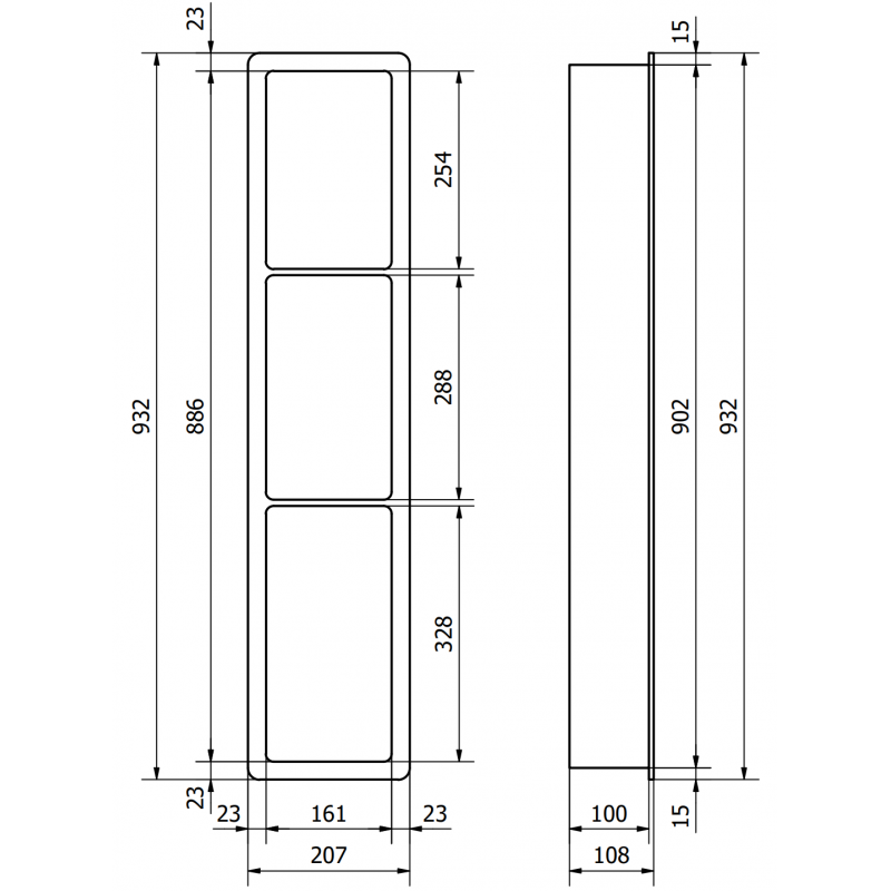 Mexen X-Wall-K vestavěná polička z konglomerátu 93,2 x 20,7 cm, bílá - 1900932010
