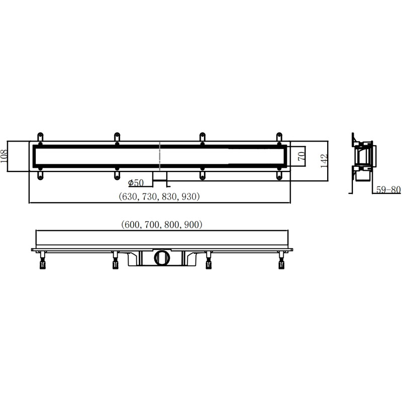 Mexen Flat Abs Flat ABS lineární odtok 2v1 60 cm, černý - 1769060