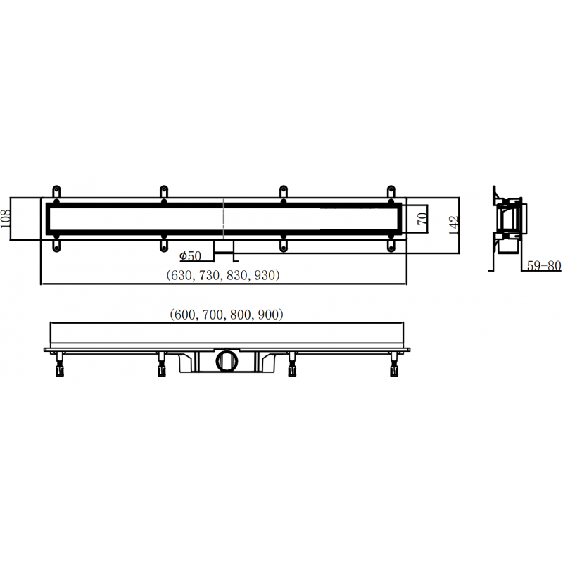 Mexen Flat ABS liniový odtok 2v1 80 cm, černý - 1769080