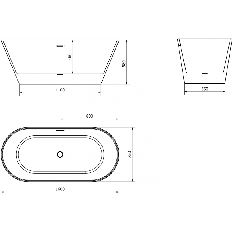 Mexen Flavia volně stojící vana 160 x 75 cm, bílá, přepad nikl kartáčovaný - 54031608000-97