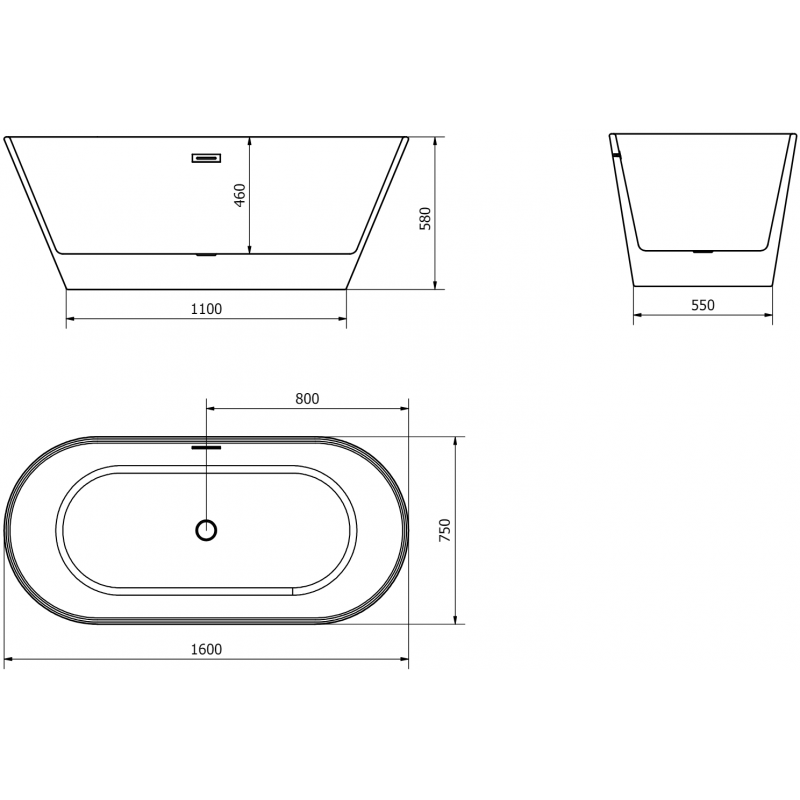 Mexen Flavia volně stojící vana 160 x 75 cm, bílá/černá, přepad růžové zlato - 54031608075-60