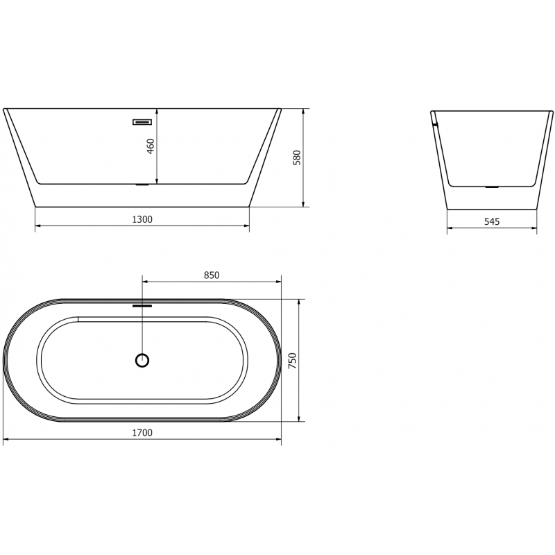 Mexen Flavia volně stojící vana 170 x 75 cm, bílá/černá, přepad chrom - 54031708075-01
