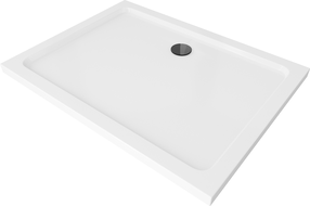 Mexen Flat obdélníkový sprchový kout slim 90 x 80 cm, bílý, černý sifon - 40108090B