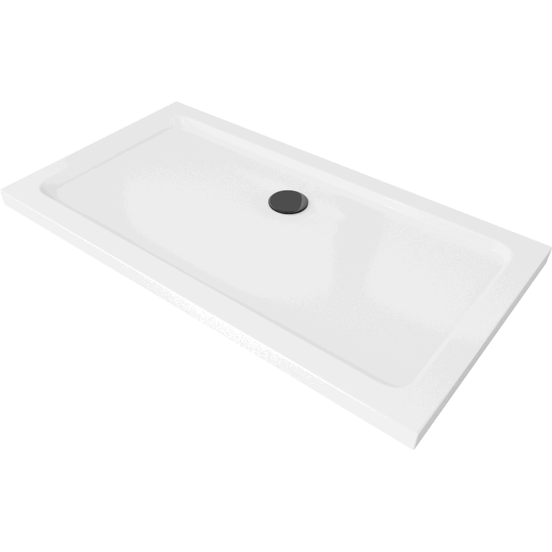 Mexen Flat obdélníková sprchová vanička slim 130 x 70 cm, bílá, černý sifon - 40107013B