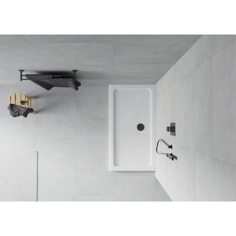 Mexen Flat obdélníkový sprchový kout slim 130 x 70 cm, bílý, černý sifon - 40107013B
