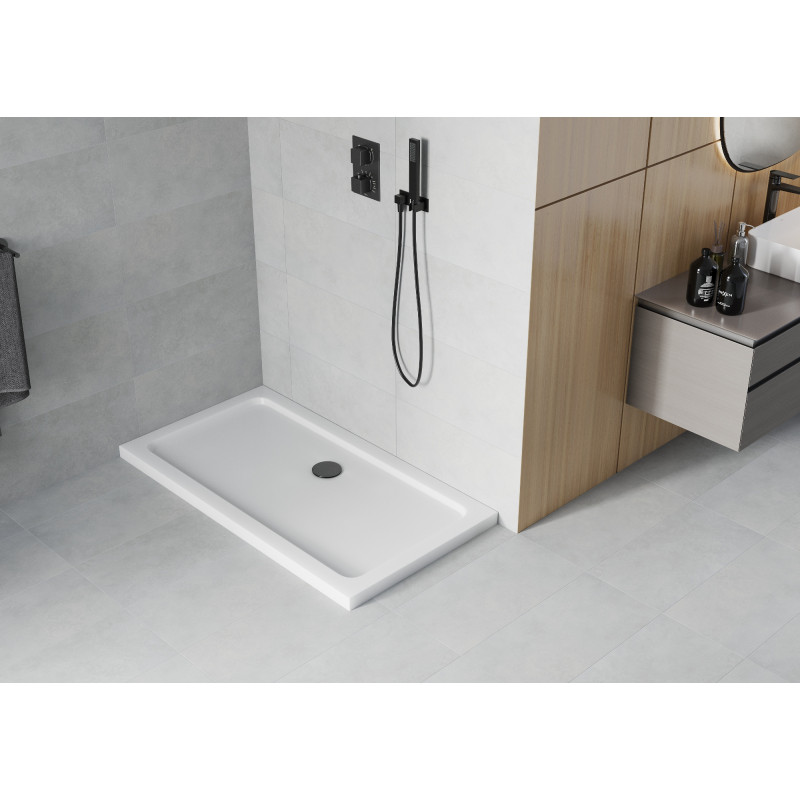 Mexen Flat obdélníkový sprchový kout slim 120 x 70 cm, bílý, černý sifon - 40107012B