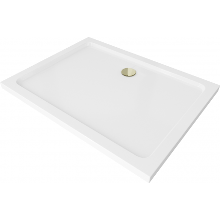Mexen Flat obdélníkový sprchový kout slim 100 x 90 cm, bílý, sifon zlatý - 40109010G