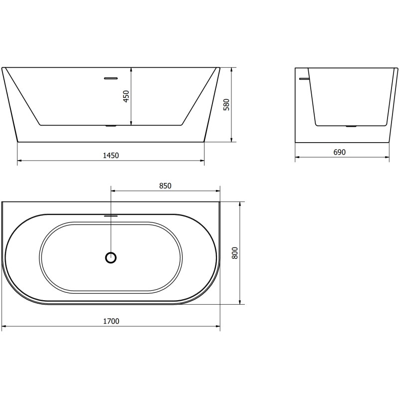 Mexen Oval+ volně stojící přístěnná vana 170 x 80 cm, bílá, chromový přepad - 52681708000-01