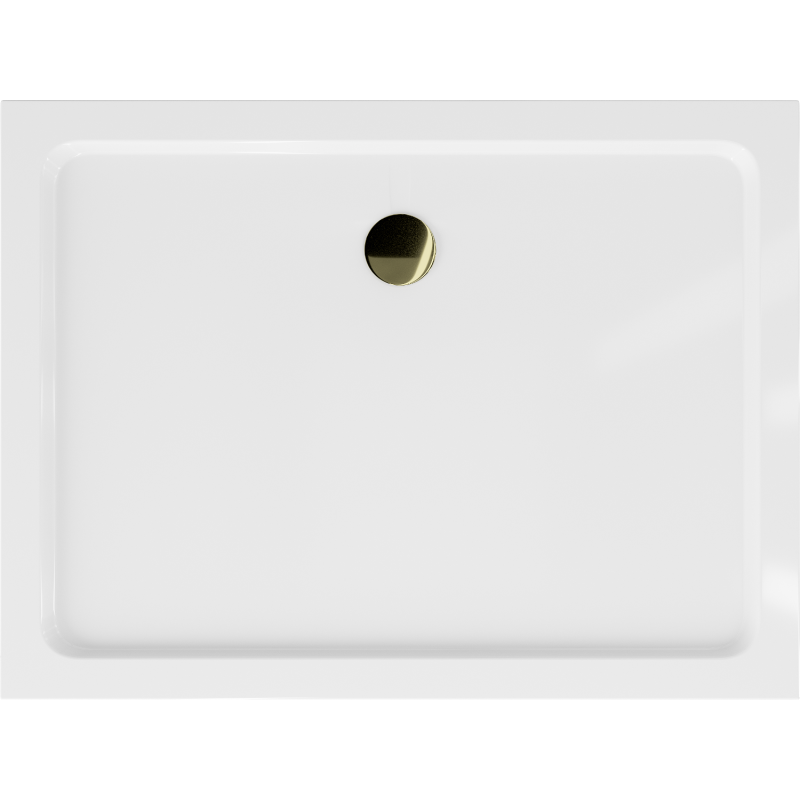 Mexen Flat obdélníkový sprchový kout slim 90 x 80 cm, bílý, zlatý sifon - 40108090G