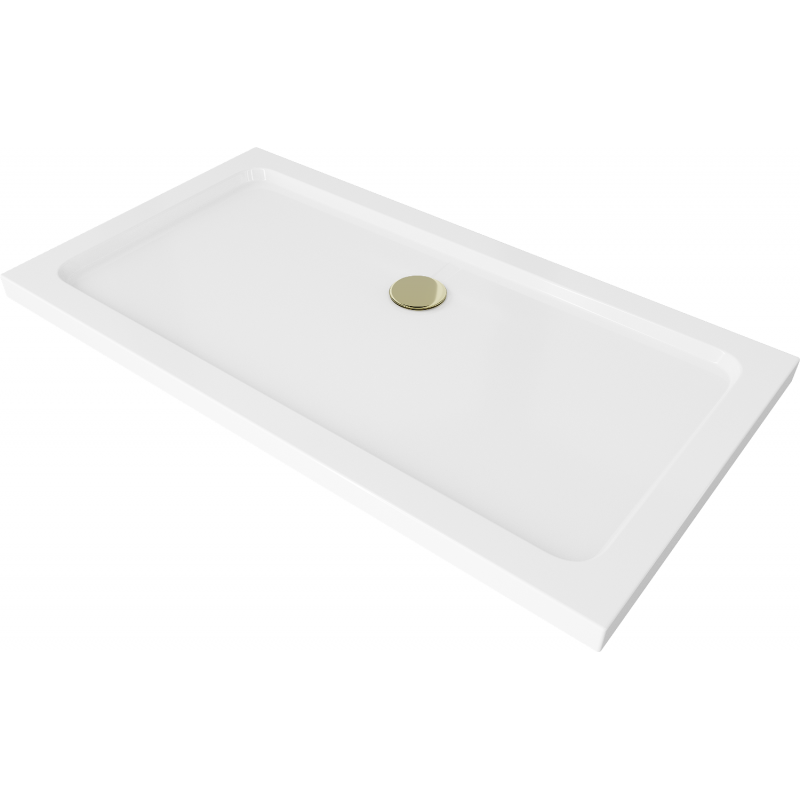 Mexen Flat sprchová vanička obdélníkový slim 120 x 70 cm, bílá, sifon zlatý - 40107012G