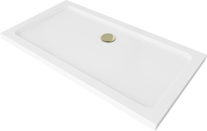 Mexen Flat sprchová vanička obdélníkový slim 120 x 70 cm, bílá, sifon zlatý - 40107012G