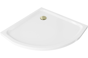 Mexen Flat sprchová vanička půlkruhová slim 90 x 90 cm, bílá, sifon zlatý - 41109090G