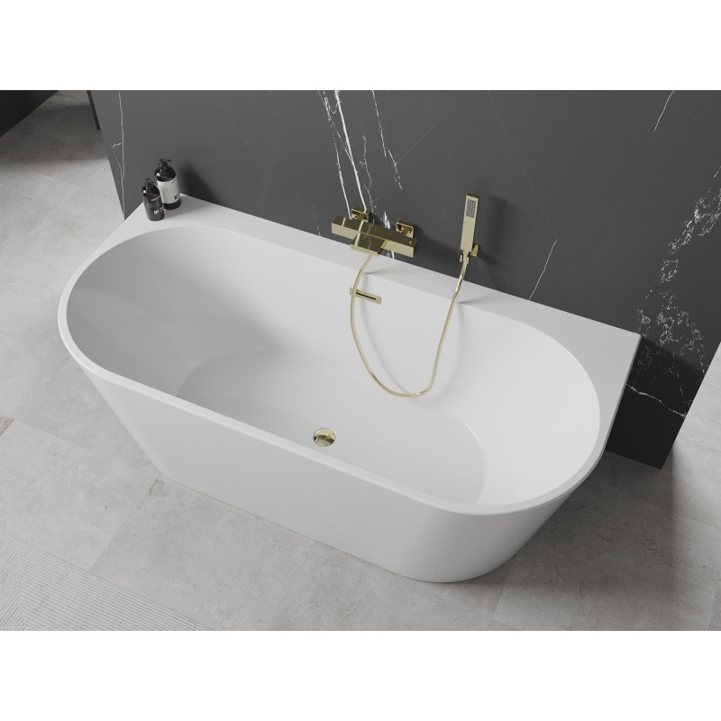 Mexen Oval+ volně stojící vanová nádrž přisazená ke zdi 170 x 80 cm, bílá, přepad zlatý - 52681708000-50
