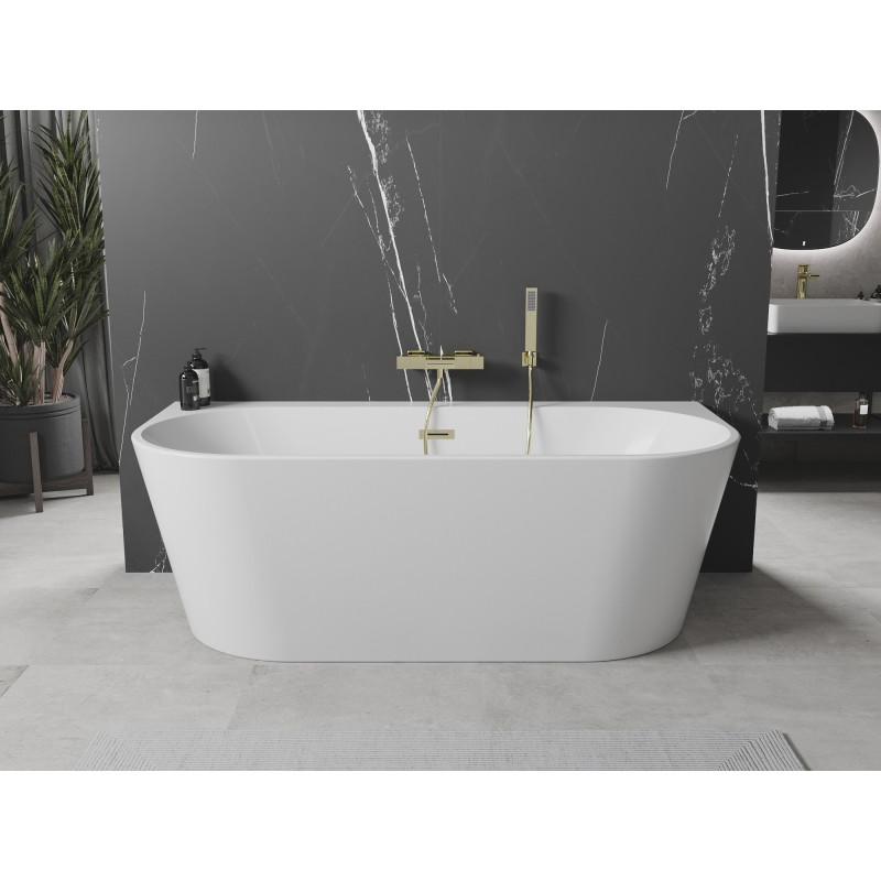 Mexen Oval+ volně stojící vanová nádrž přisazená ke zdi 170 x 80 cm, bílá, přepad zlatý - 52681708000-50