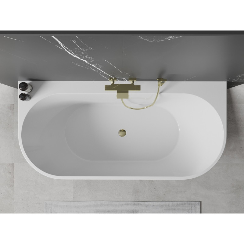 Mexen Oval+ volně stojící vanová nádrž přisazená ke zdi 170 x 80 cm, bílá, přepad zlatý - 52681708000-50