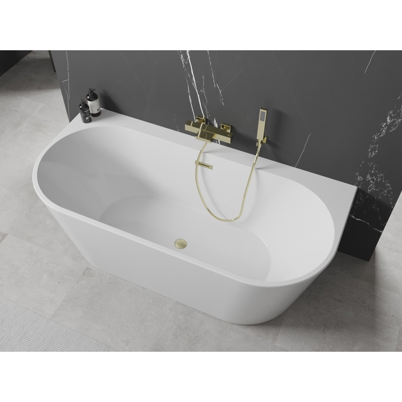 Mexen Oval+ volně stojící vana u stěny 170 x 80 cm, bílá, přepad zlatý kartáčovaný - 52681708000-55
