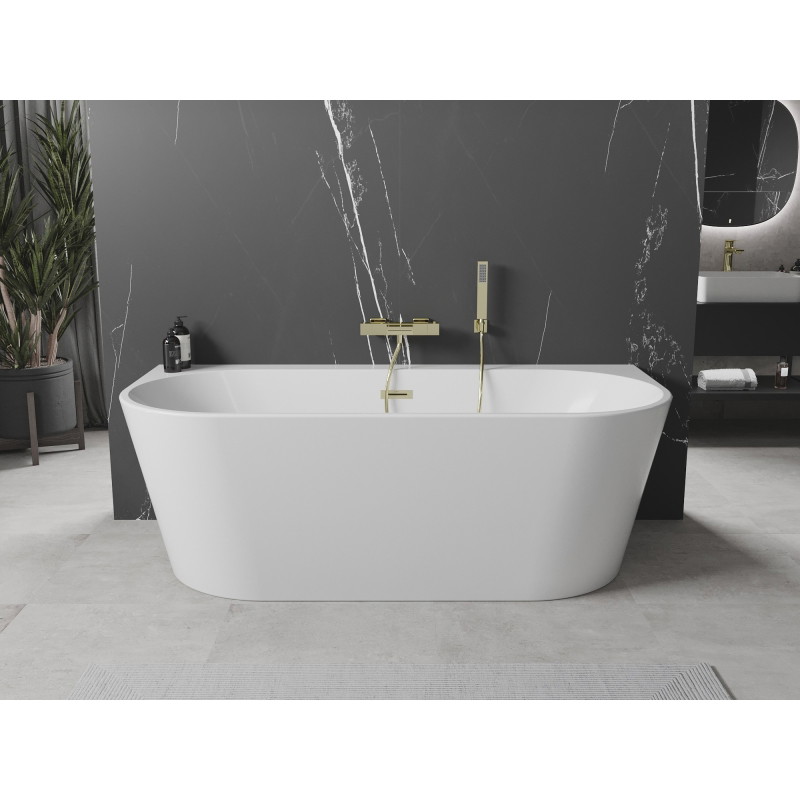 Mexen Oval+ volně stojící vana u stěny 170 x 80 cm, bílá, přepad zlatý kartáčovaný - 52681708000-55