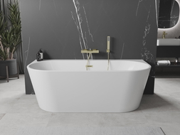 Mexen Oval+ volně stojící vana ke stěně 170 x 80 cm, bílá, přetok zlatý kartáčovaný - 52681708000-55