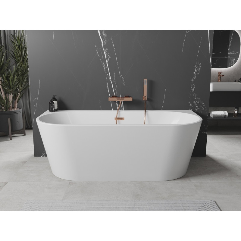 Mexen Oval+ volně stojící vana ke stěně 170 x 80 cm, bílá, přepad růžové zlato - 52681708000-60