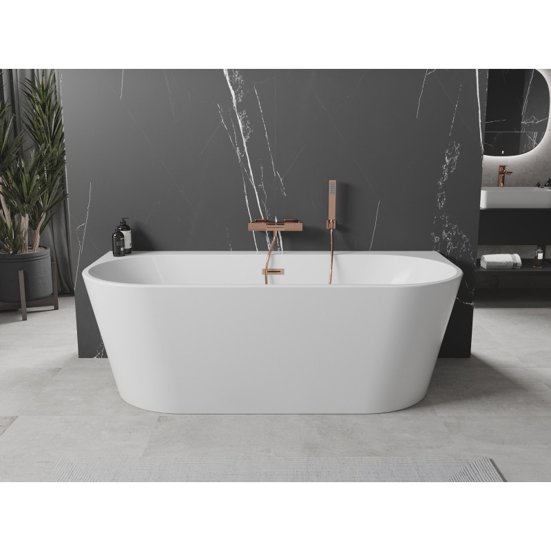Mexen Oval+ volně stojící přisazená vana 170 x 80 cm, bílá, přepad měď kartáčovaná - 52681708000-65