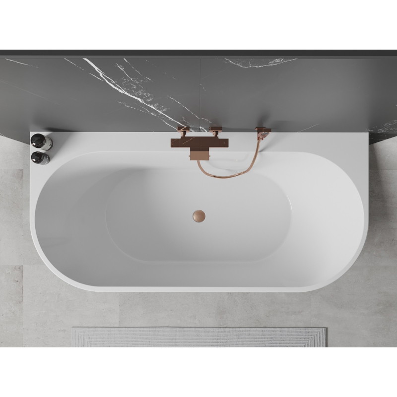 Mexen Oval+ volně stojící přisazená vana 170 x 80 cm, bílá, přepad měď kartáčovaná - 52681708000-65