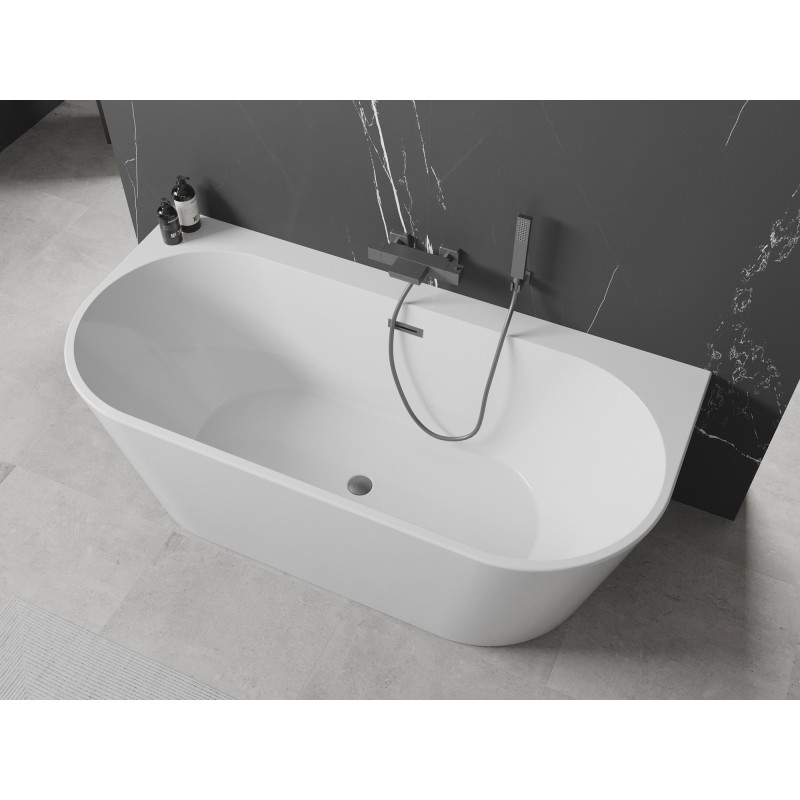 Mexen Oval+ volně stojící vana ke stěně 170 x 80 cm, bílá, přepad gun gray kartáčovaný - 52681708000-66