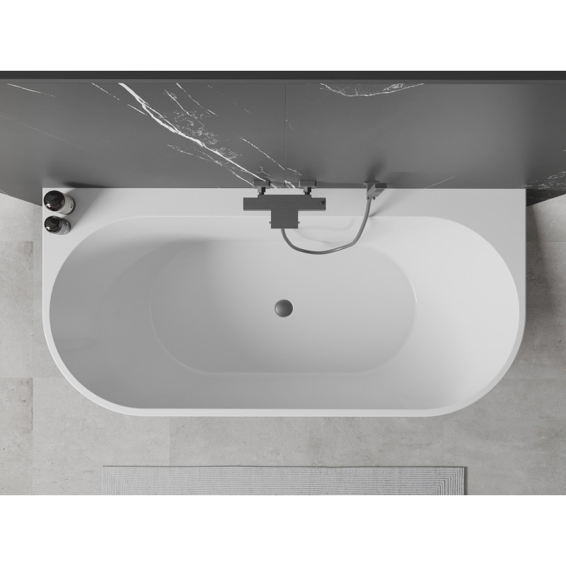 Mexen Oval+ volně stojící vana ke stěně 170 x 80 cm, bílá, přepad gun gray kartáčovaný - 52681708000-66
