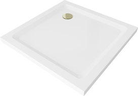 Mexen Flat čtvercová sprchová vanička slim 100 x 100 cm, bílá, sifon zlatý - 40101010G