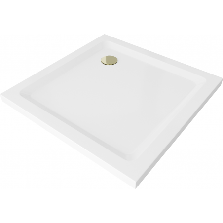 Mexen Flat čtvercová sprchová vanička slim 90 x 90 cm, bílá, sifon zlatý - 40109090G