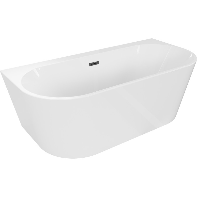 Mexen Oval+ volně stojící přístěnná vana 170 x 80 cm, bílá, černý přepad - 52681708000-70