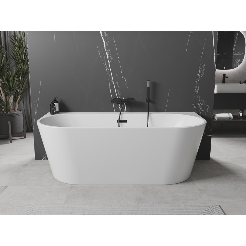 Mexen Oval+ volně stojící přístěnná vana 170 x 80 cm, bílá, černý přepad - 52681708000-70